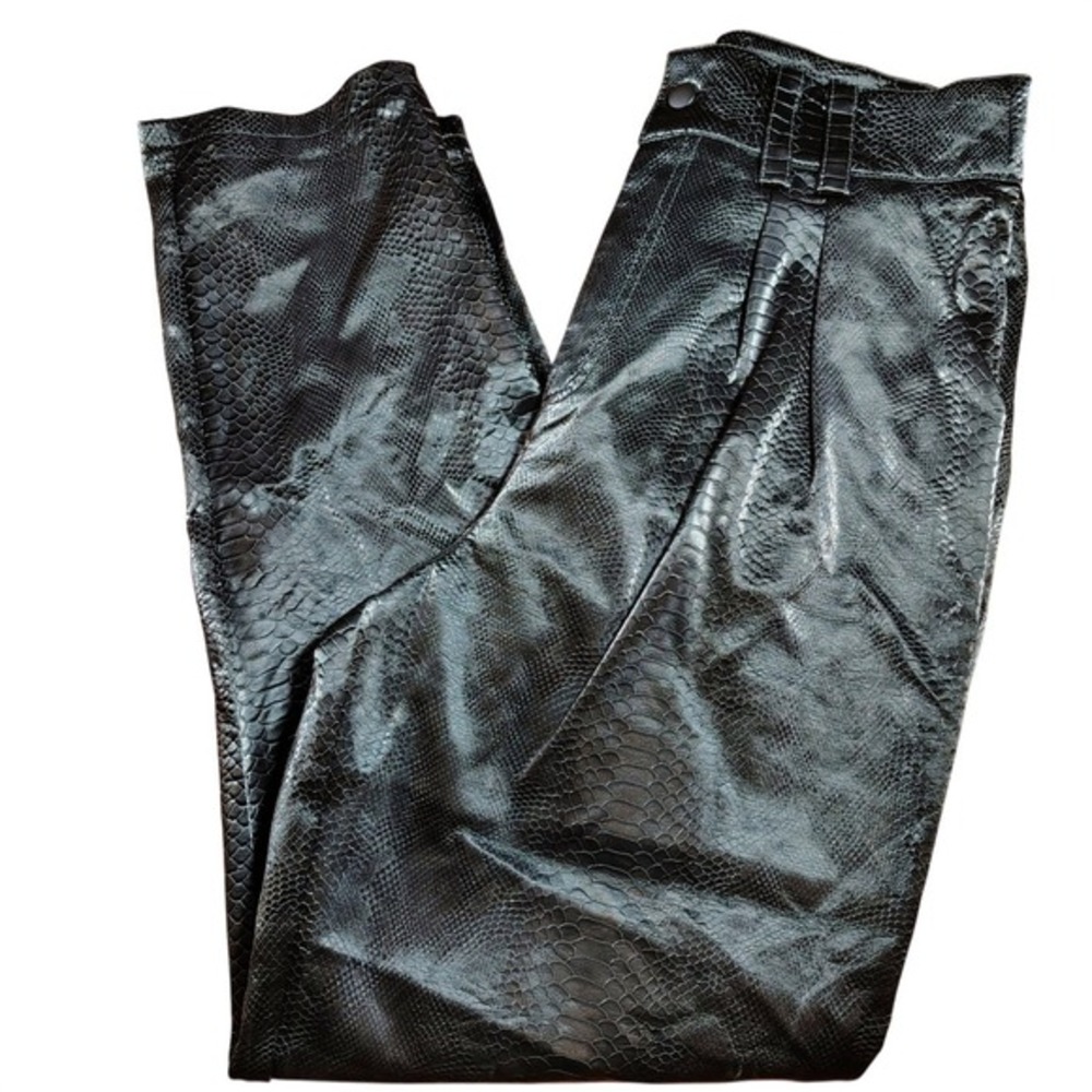 Snakeskin High Waisted Pleated Pants TOPSHOP Black‎ Faux Y2K  goth edgy